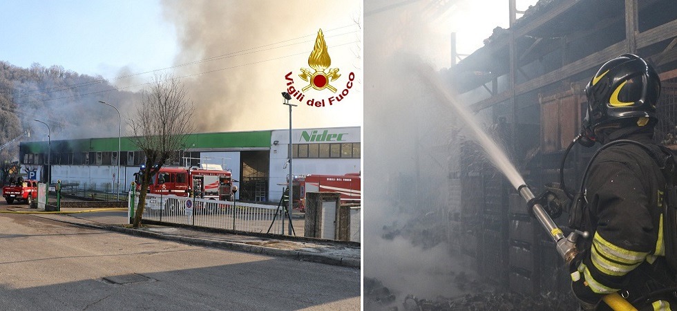 Incendio in azienda elettromeccanica, pompieri al lavoro nella notte